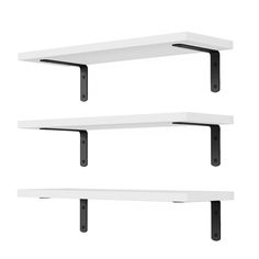 two white shelves with black brackets on each shelf