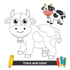 cartoon cow to be colored, the coloring book for preschool kids with easy gaming level