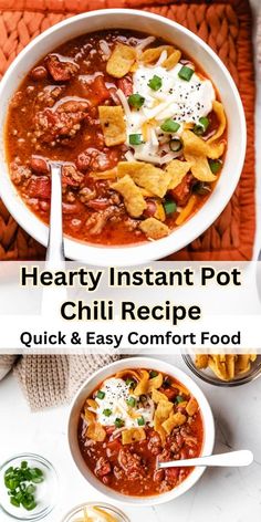 hearty instant pot chili recipe in a white bowl