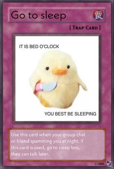 a card with an image of a bird on it's face and the words, go to sleep