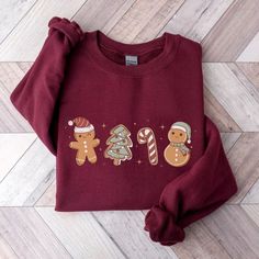 Cute Gingerbread Christmas Sweatshirt for Women  Ginger bread Man Christmas Crewneck  Gingerbread Holiday Ugly Sweater for Christmas Party  Maroon Easy 30 day return policy Christmas Tshirt Women, Sweatshirt And Shirt Outfit, Cute Christmas Jumpers, Christmas Sweatshirt Ideas, Christmas Clothing Ideas, Xmas Clothes, Xmas Sweaters, Bread Man, New Years Look