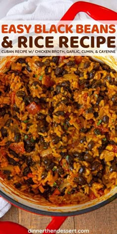 easy black beans and rice recipe in a pan