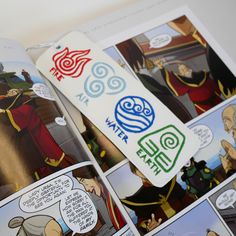 the inside pages of a comic book with an image of cartoon characters on it and some stickers attached to them