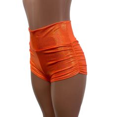 Sexier and more flattering! Our classic booty shorts made in orange sparkle stretchy performance spandex with ruching on each side. Made to flatter your figure and move with you. The standard inseam is 2.5" - but can be customized. Choose between low-rise, mid-rise and high-waist (high-waist shown in photos). Orange Sparkle, Genie Script, Sparkle Shorts, Dance Shorts, Festival Shorts, Health And Happiness, Orange Shorts, Mini Shorts, Small Waist