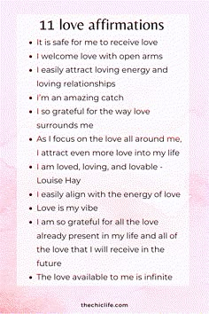 a pink and white photo with the words 11 love affirmations written on it