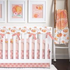 Sweet Georgia Peach Nursery Collection - gender_girl, Sweet Georgia Peach, text Southern Baby Girl Nursery, Salmon Nursery, Peach Nursery Ideas, Orange Nursery Girl, Peach Nursery, Girl Nursery Ideas, Orange Nursery, Crib Rail Guard