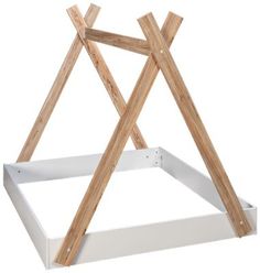 a white wooden frame with two crossed legs