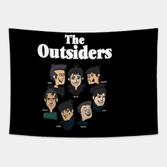 an image of the outsides on a black background with white lettering and cartoon faces