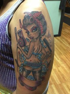 Tattoos For Cosmetologist, Tattoos For Hairstylist, Hairstylist Sleeve Tattoos, Hairdressers Tattoo Ideas, Hair Stylist Tattoo Sleeve, Lp Tattoo