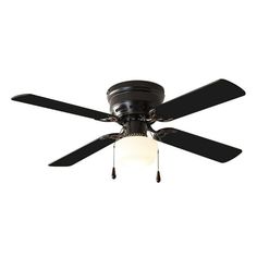 a black ceiling fan with two light bulbs