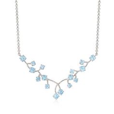 Ross-Simons - 6.90ct t. w. Sky Blue Topaz Cluster Necklace in Silver. 18". An icy mix of 6.90 ct. t. w. sky blue topaz forms a unique asymmetrical cluster design, creating a glamorous look as it shimmers across your neckline. Set in polished sterling silver on a rolo chain. Lobster clasp, sky blue topaz cluster necklace. Blue Topaz birthstones are the perfect gift for December birthdays. Elemental Costume, Baby Blue Quince, Baby Blue Jewelry, Sky Blue Necklace, Fairytale Prom, Light Blue Jewelry, Homecoming Inspo, Hoco 2023, Vine Necklace