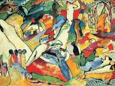 an image of a painting with many people in the background and one person laying on the ground