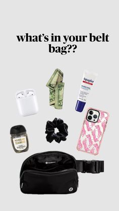 What To Keep In Your Lululemon Belt Bag, What To Put In Your Belt Bag, What To Put In Your Lululemon Belt Bag, Lululemon Belt Bag Essentials, What’s In My Lululemon Belt Bag, Belt Bag Lululemon, Preppy School Bag, Lulu Bag, School Backpack Essentials