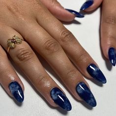 Blue Watercolor Nails, Blue Velvet Nails, Denim Blue Nails, Cloudy Nails, Denim Nails, Marine Nails, Pigtail Hairstyles, Bleached Denim, Nail Jewelry