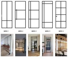 four different types of glass doors in various sizes and shapes, all with the same design