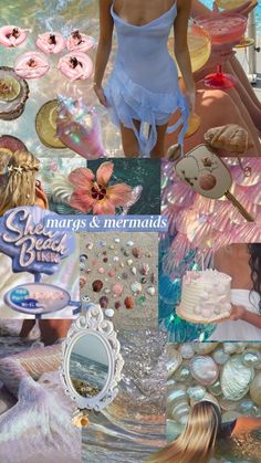 a collage of images with different things in the background and text that reads, marys & mermaids