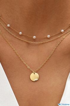 OrcaJump - Golden Pearl Double Clavicle Chain Geometric Necklace Cottage Academia, Pretty Jewelry Necklaces, Gold Aesthetic, Iconic Fashion