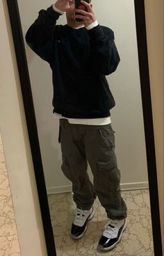 Nike Crewneck Outfit Men, Aj11 Outfit Men, Carhartt Cargos Outfits, Cargos And Crewneck, Jordan Bred 11 Outfits Men, Concord Bred 11 Outfit, Black Nike Crewneck Outfit, J11 Outfit For Men, Jordan 11 Concord Bred Outfit