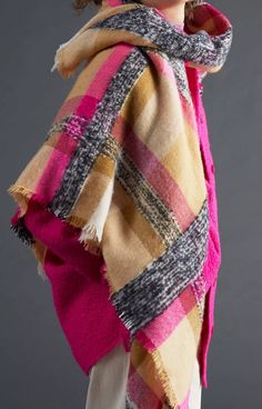 Nwt, Anthropologie Pretty Blanket Scarf In Golden Tan, Pink, Black & White. 52" X 48" S1 Pretty Blankets, Anthropologie Style, Golden Tan, Anthropologie Accessories, Plaid Blanket Scarf, Plaid Blanket, Blanket Scarf, Sand Color, 50 Fashion