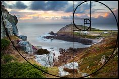 the view from an overlook point looking out at the ocean and land, with a circular frame in the foreground