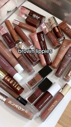 Lip Glosses For Brown Skin, Brown Girl Makeup Products, Brown Wishlist, Brown Lippies, Brown Lips Makeup, Lip Gloss Brown, Brown Lip Combo, Brown Lip Gloss, Brown Lips