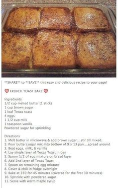 the recipe for french toast bake is shown