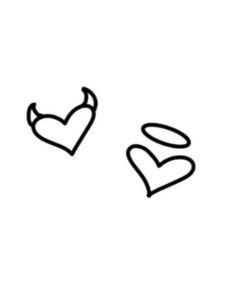 two hearts drawn in black and white on a white background with the word love written below them