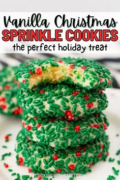 Christmas sprinkle cookies are a super easy, vanilla butter cookie, packed with Holiday cheer and covered in Holiday sprinkles. Even though these are a classic Christmas cookie, these no roll cookies are so buttery and yummy and will soon become a staple of all your holidays! | christmas sprinkle cookies | holiday sprinkle cookies | chrimtmas sprinkle sugar cookies | holiday sprinkle sugar cookies | best christmas cookies | christmas cookies recipes | sugar cookies with christmas sprinkles Sprinkle Rolled Cookies, Cookie Recipes Sprinkles, Sugar Cookies Rolled In Sprinkles, Sprinkle Cookies Recipe Easy, Sprinkle Butter Cookies, Christmas Sprinkle Sugar Cookies, Christmas Sugar Cookies With Sprinkles, Sugar Cookie Recipe With Sprinkles, Sprinkle Christmas Cookies