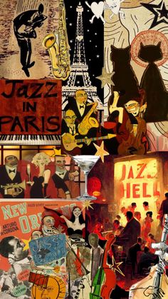 a collage of various pictures with the words jazz in paris