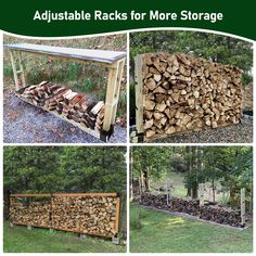 four pictures of different types of wood stacked on top of each other in the woods