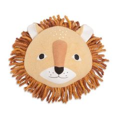 a stuffed lion head on a white background