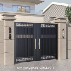 an image of a modern gate in front of a house