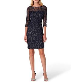 Tahari ASL Polka Dot Flocked Metallic Mesh Illusion Sheath Dress Dressy Black Dresses, Rehearsal Dinner Dress For Mom Classy, Cocktail Dress Classy Evening Short, Cocktail Dresses For Women Over 50, Evening Short Dresses, Cocktail Dress Classy Evening, Dressy Black Dress, Outdoor Wedding Guest Dresses, Fall Cocktail Dress