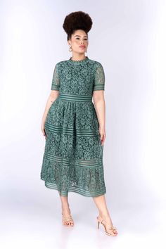 Ava Green Lace Midi – A Closet Full of Dresses Closet Full Of Dresses, Ava Green, Green Lace Dresses, Lace Midi, Green Lace, Fitted Bodice, Mock Neck, Lace Dress, Bodice