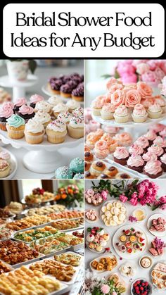 Assorted bridal shower food ideas for every meal and budget Bridal Shower Food Menu Ideas, Breakfast Shower Food Ideas, Finger Foods For Bridal Shower Brunch, Cute Bridal Shower Food, Bridal Shower Light Lunch Ideas, Bridal Shower Picnic Food, Bridle Shower Food, Work Bridal Shower Ideas Decoration, Morning Bridal Shower Ideas