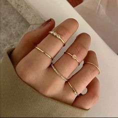 New! New! Midi Knuckle Ring Set Size Of Rings Range From Size 5.75 To Size 9 Super Cute And Fashionable Basic Rings, Female Rings, Star Rings, Rings Set For Women, Chain Rings, Moon And Star Ring, Boho Style Jewelry, Rings Jewelry Fashion, Cross Chain