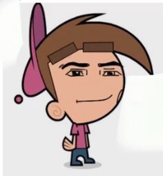 a cartoon character with brown hair wearing a pink hat