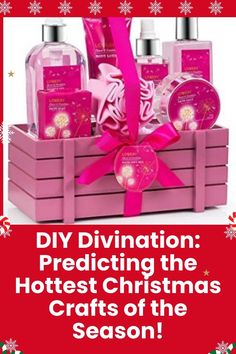 a pink christmas gift box filled with personal care items and the words diy division predicing the hotels christmas crafts of the season