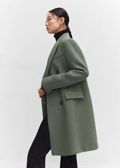 Military style wool coat - Women | MANGO USA Long Fall Jacket, Winter Coats Women 2024, Grey Wool Coat Women, Womens Wool Coats Winter, Green Coats For Women, Women’s Winter Coats, Winter Wool Coat, Winter Coats 2024, Solid Double-breasted Wool Coat For Fall