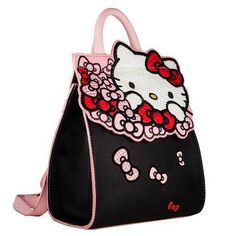 It's a Hello Kitty Flap Backpack, and it's as cute as can be! Kitty with her pretty red bow peeks out at you from the Kitty-colored artwork covering this fun accessory. Measuring about 9-inches tall x 7 1/2-inches wide x 4-inches long, it includes an adjustable strap, a handle, and a whole lot of love! Honestly, can you think of a more adorable way to carry your stuff? Black Hello Kitty, Hello Kitty Handbags, Hello Kitty Purse, Hello Kitty Merchandise, Hello Kitty Bow, Kitty Clothes, Hello Kitty Clothes, Hello Kitty Bag, Danielle Nicole