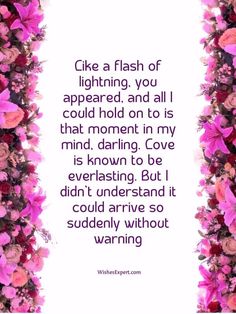 a quote that reads, like a flash of lightning, you appeared and all could hold on to is that moment in my mind