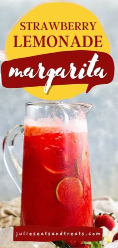 Strawberry Lemonade Margarita, spring drinks, easter brunch Easter Drinks For Adults Pitcher, Pitcher Strawberry Margarita Recipe, Margarita In A Pitcher, Margarita By The Pitcher, Easter Pitcher Cocktails, Strawberry Lemon Cocktail, Pitcher Recipes Alcoholic, Strawberry Margarita Recipe On The Rocks Pitcher, Pitcher Margarita Recipe Limeade