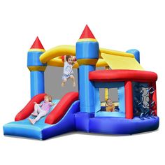 an inflatable bounce house with a slide