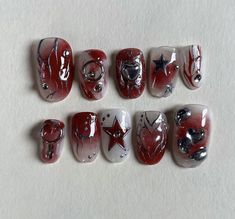 Simple Nails Red And Black, Gore Nails, Nana Nails, Punk Nails, Hippie Nails, Goth Nails, Colorful Nails, Grunge Nails, Nail Box