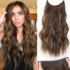 Faster shipping. Better service 20 Inch Hair Extensions, Hair Advertisement, Brown With Blonde Highlights, Color Rubio, Wavy Hair Extensions, Halo Hair Extensions, Hairpieces For Women, Weft Hair Extensions, Halo Hair