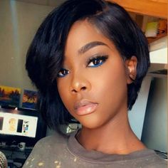 Short Pixie Cut Wigs Straight Bob 100% Human Hair Wig Full Machine Made Non Lace  Natural Pre Plucked Short Bob No Lace Wigs Side Part Brazilian Human Hair Item #: ZFTW020277-N-10I Feature:   1.Made of 100% Human Virgin hair, silky, softness and smoothness. Shedding and Tangle free. 2.Natural color hair could be dyed by yourself. Can be curled or straightened 3.Average size  cap, adjustable and comfortable. Detailed size could be found in product description. 4.Shedding and tangle free, chemical Burnt Hair, Cheap Human Hair, Pixie Cut Wig, Short Bob Wigs, Short Haircut, Wigs Online, Short Natural Hair Styles, Side Part, Brazilian Human Hair