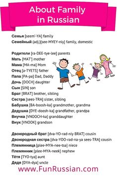 a family in russian with the words about them and their names on it's side