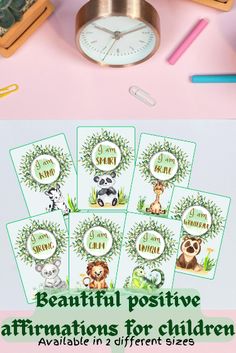 a bunch of cards with animals on them and the words beautiful positive affirmations for children