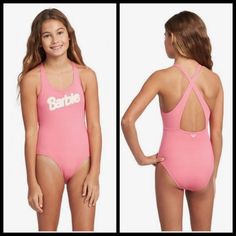 Barbie X Roxy Girl Collaboration One Piece Swimsuit For Girls Pink Lemonade Size: 14/Xl New With Tags Bringing You Unstoppable Style & Waves Of Attitude This Surf-Ready One-Piece In Iconic Barbie Pink Delivers Bold Style & Beach Performance In Equal Measure. Coverage Comes In Sporty Cross-Back Design Lined With Tropical Candy Stripes. Complete With Barbie Screen Print On Front Chest & Embroidered Roxy Girl Heart Logo On The Back. Criss-Cross Straps On Back 80% Nylon/Polyamide, 20% Elastane Barbi Roxy Swimsuit, Rainbow Swimsuit, Long Sleeve Bathing Suit, Crop Top Swimsuit, Pretty Swimwear, One Piece Swimsuit White, Swimsuit Pink, Roxy Girls