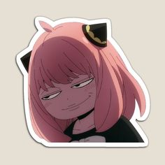 an anime character with pink hair and black eyes, wearing a cat ears headband